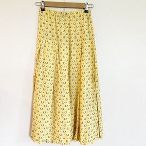 Vintage Tommy Hilfiger Midi Skirt Womens P XXS Yellow Blue Print Pleated Full